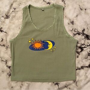 ⭐️🌛 Moon & Star Celestial Graphic Crop Top Tank
